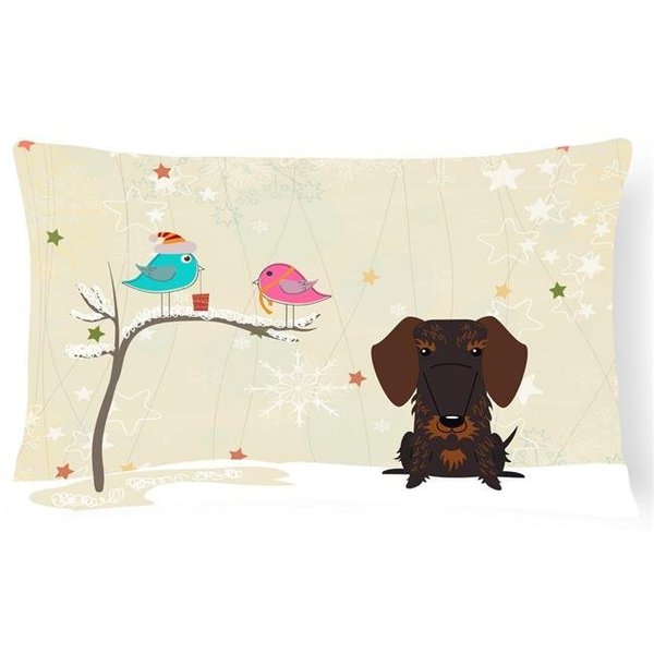 Carolines Treasures Carolines Treasures BB2601PW1216 Christmas Presents Between Friends Wire Haired Dachshund Chocolate Canvas Fabric Decorative Pillow BB2601PW1216